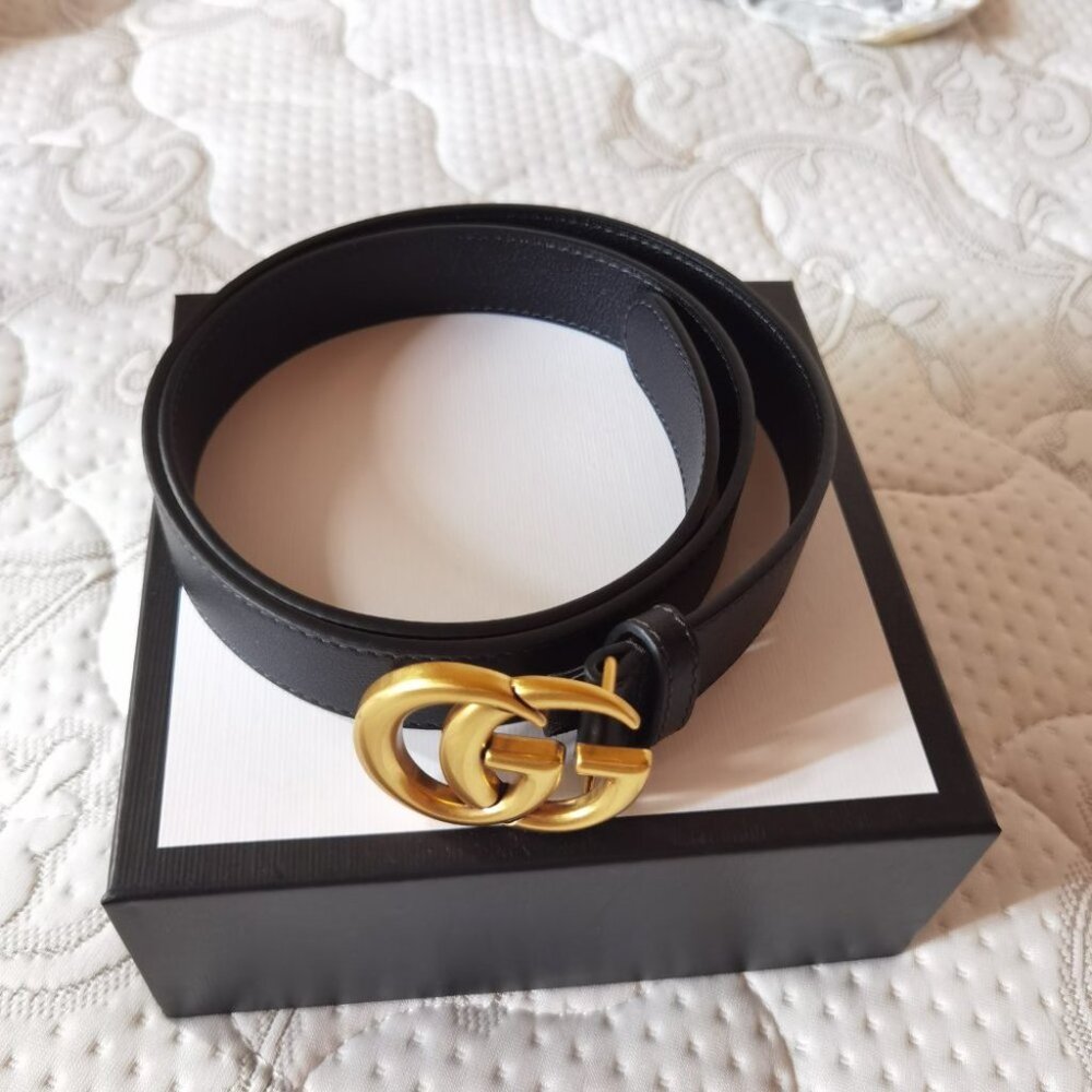 Gucci Black Belt with Gold GG Buckle